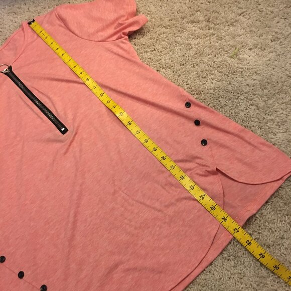 Coral Pink Womens Zipper + Button Punky Brewster Quirky Petal Hem A-line Tee XL - Picture 13 of 14